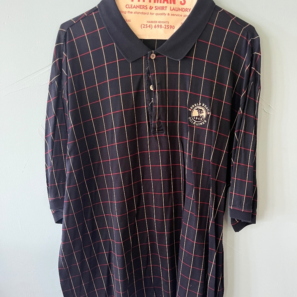 Bobby Jones Collection Polo Shirt Pebble Beach Men's XL Blue/Red/Cream Plaid